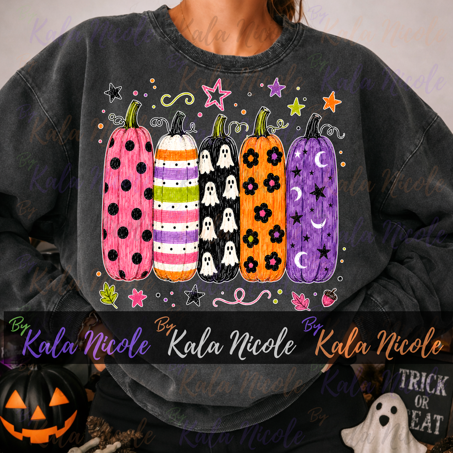 Trendy Pumpkins PNG Bundle | Fall Halloween PNG | Patterned Pumpkin Clipart (Digital Download)