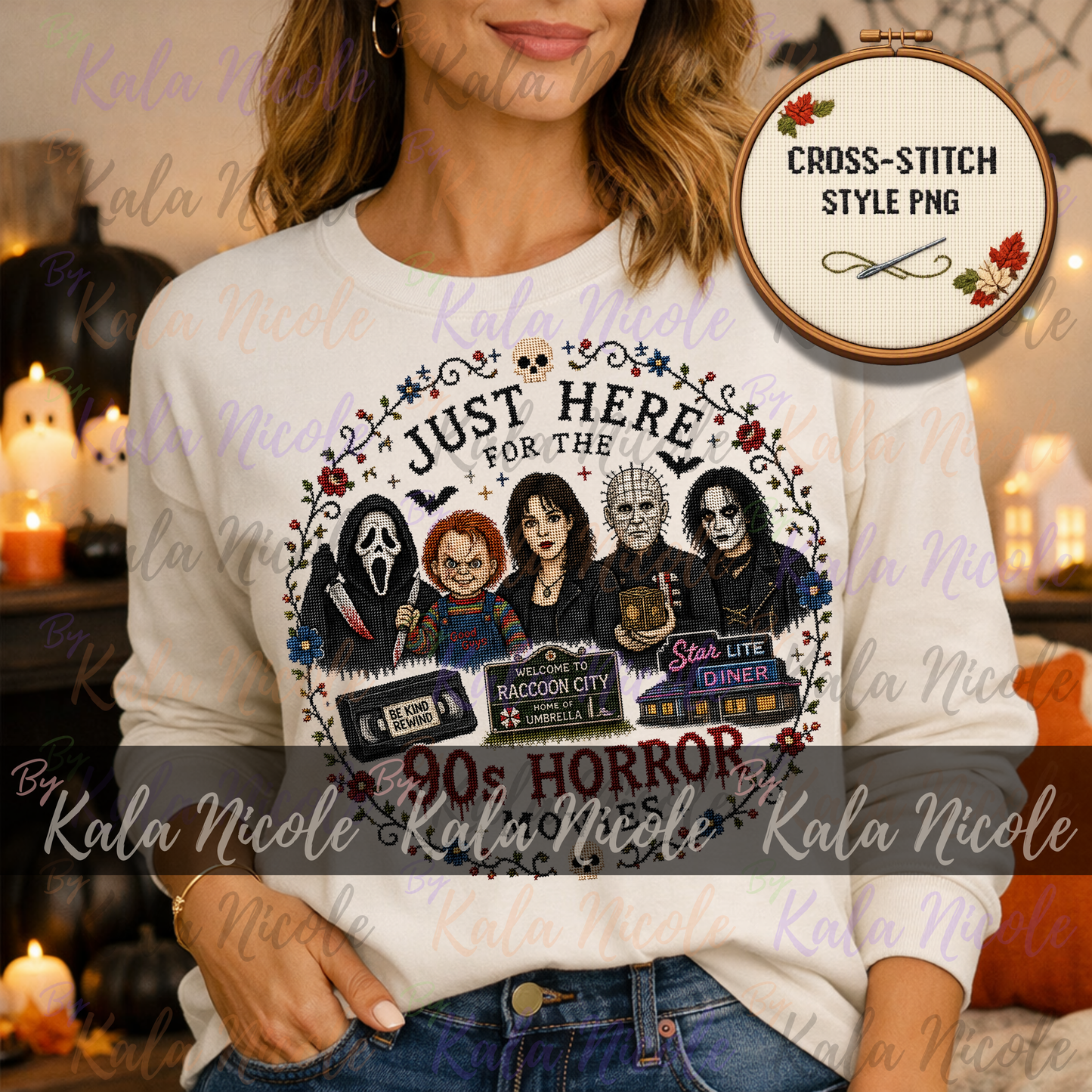Just Here for the Movies Cross-Stitch PNG | 90s Horror