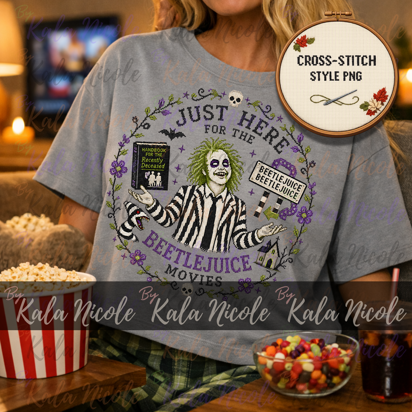 Just Here for the Movies Cross-Stitch PNG | Beetlejuice