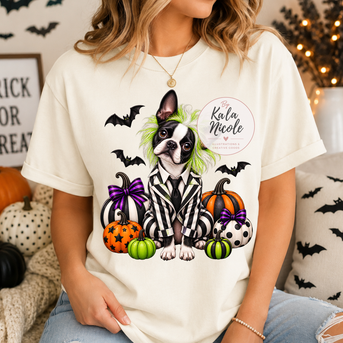 Boston Terrier Beetlejuice Halloween PNG