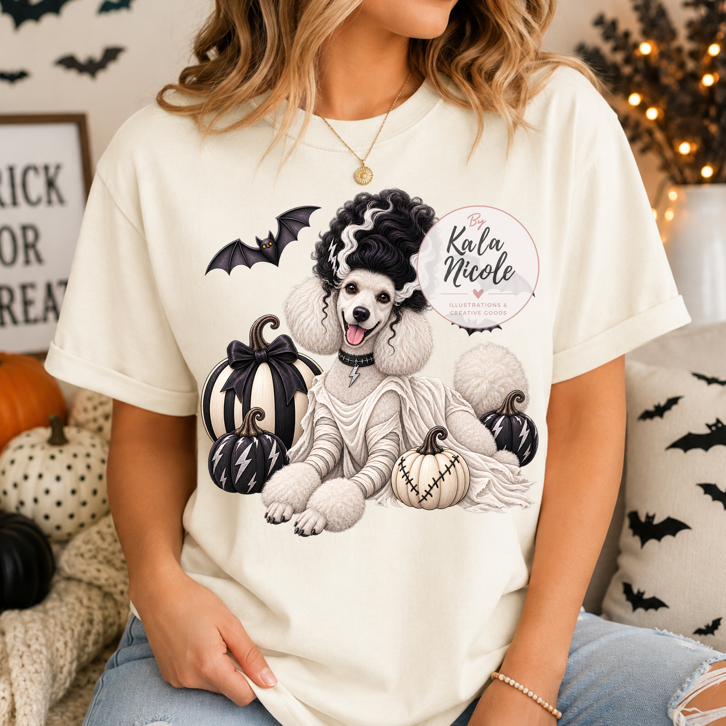 White Poodle Bride of Frankenstein Halloween PNG