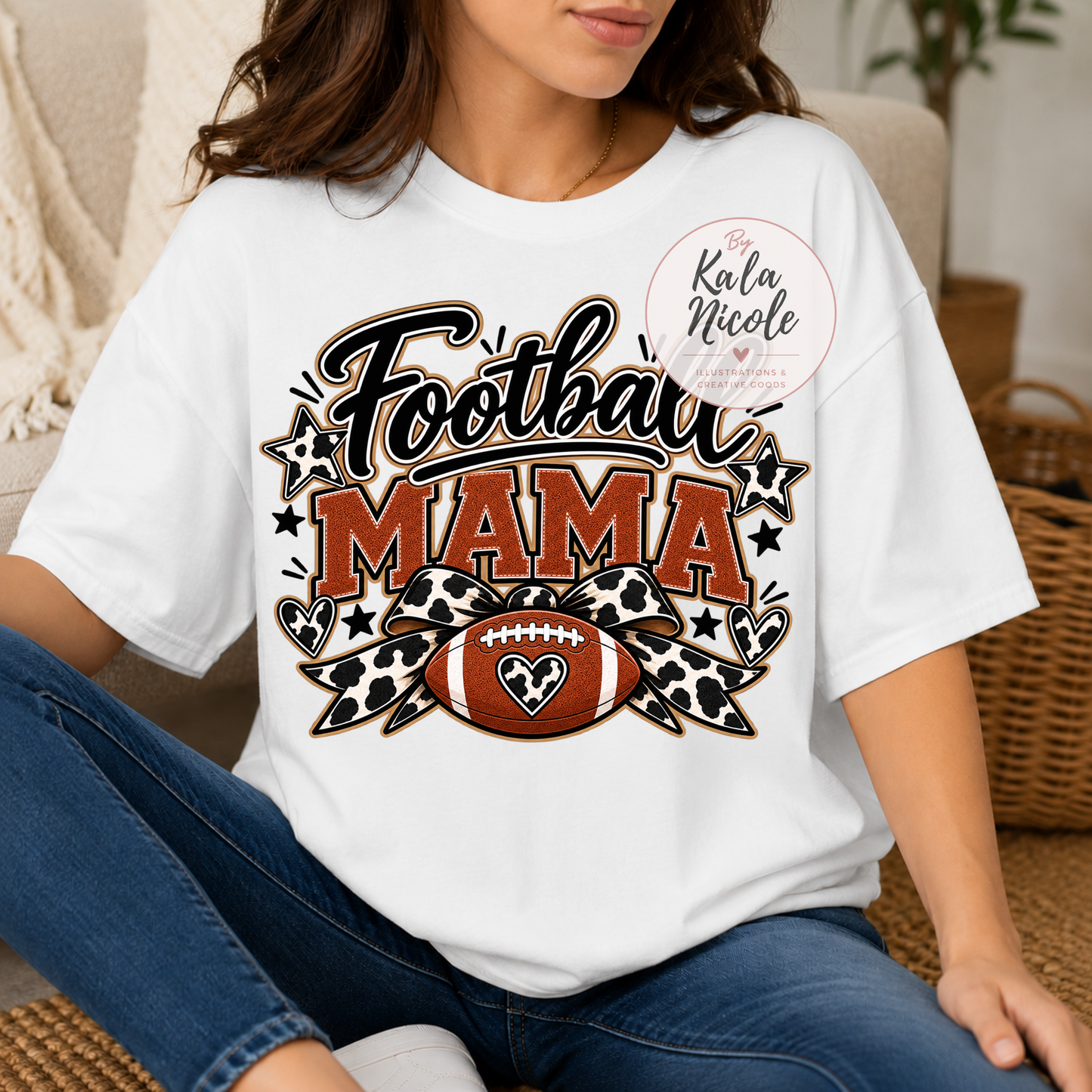 Football Mama Cow Print PNG