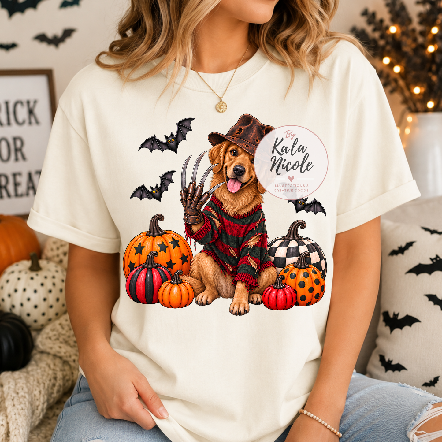 Golden Retriever Freddy Krueger Halloween PNG