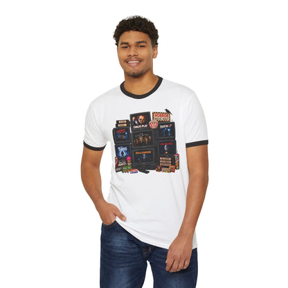 Retro Horror Movie Collage Ringer Tee