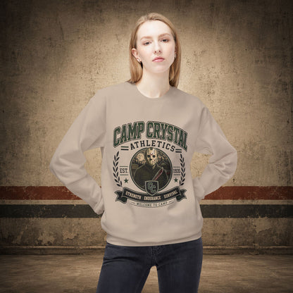 Camp Crystal College Crewneck Sweatshirt – Retro Horror School Logo