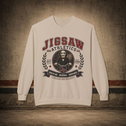 Jigsaw Athletics Crewneck Sweatshirt – Retro Horror School Logo
