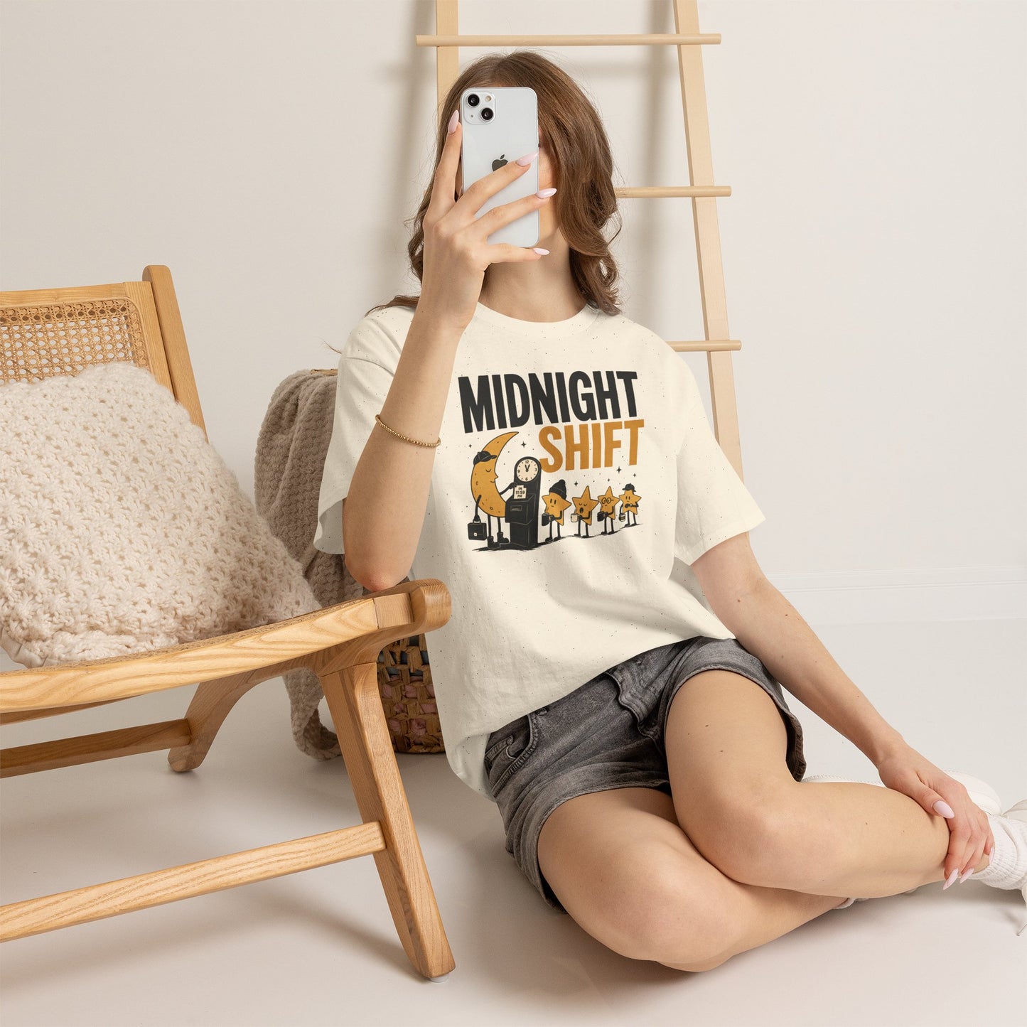 Midnight Shift Pop Art Tee — Moon & Stars 'Clocking In' Night Tee