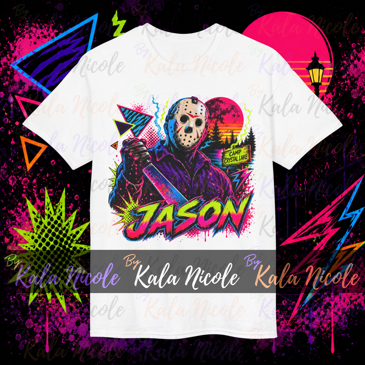 80s Neon Horror PNG | Hockey Mask Slasher PNG