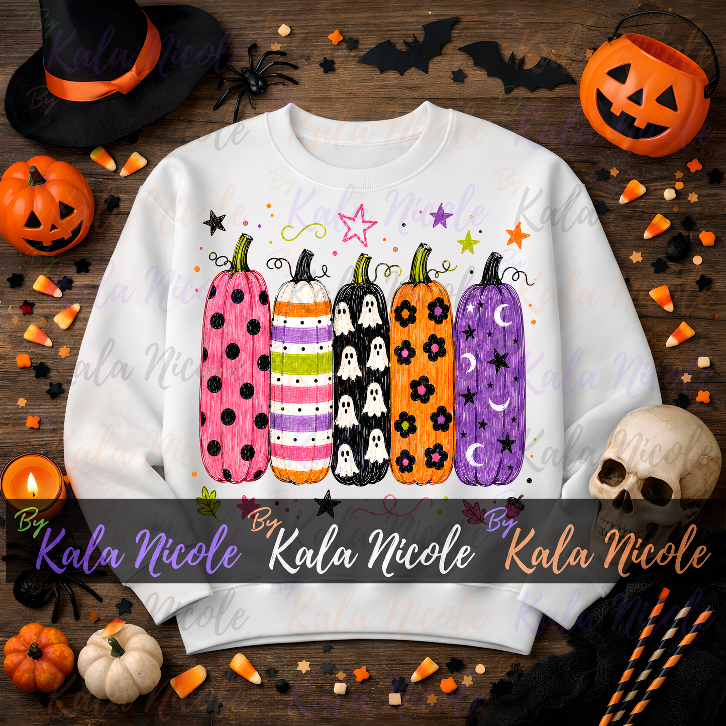 Trendy Pumpkins PNG Bundle | Fall Halloween PNG | Patterned Pumpkin Clipart (Digital Download)
