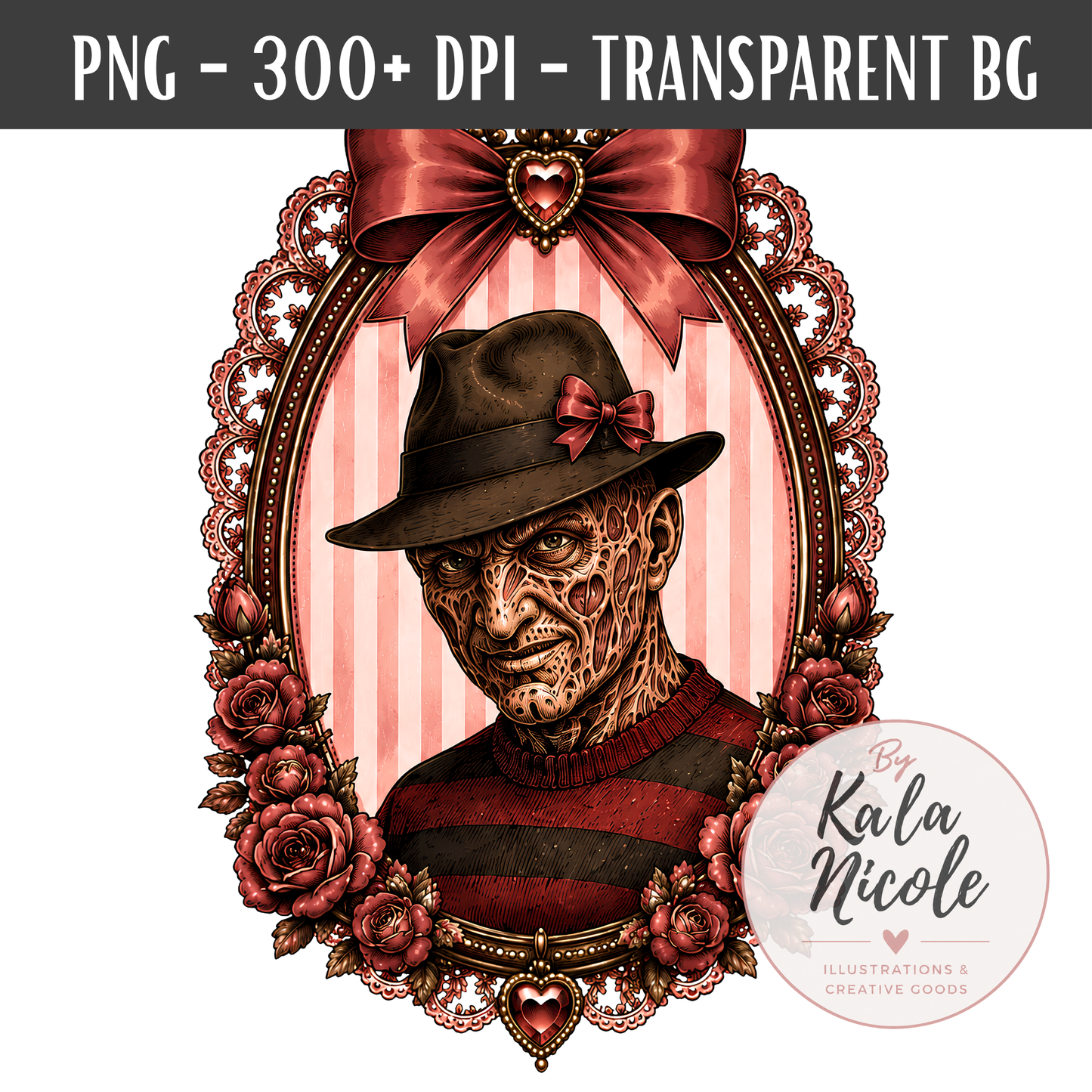 Coquette Horror Portrait PNG | Burned Face Slasher