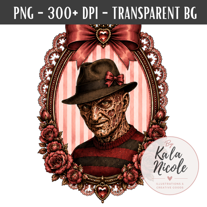 Coquette Horror Portrait PNG | Burned Face Slasher