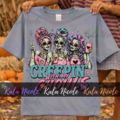 Creepin' With My Ghouls PNG | Trendy Halloween PNG | Fall PNG | Cute Zombie Clipart (Digital Download)