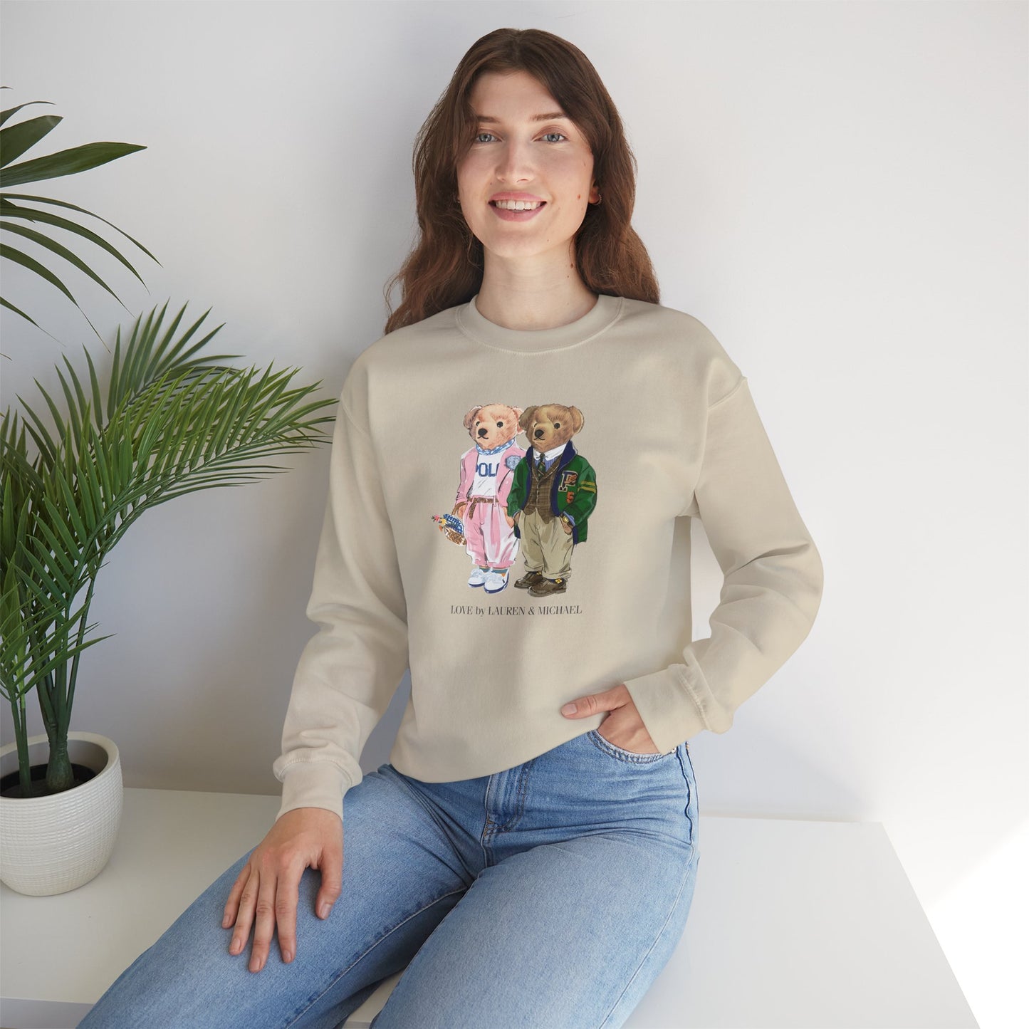 Personalized Couples Crewneck Sweatshirt — Custom Bear Illustration | Gift for Him & Her