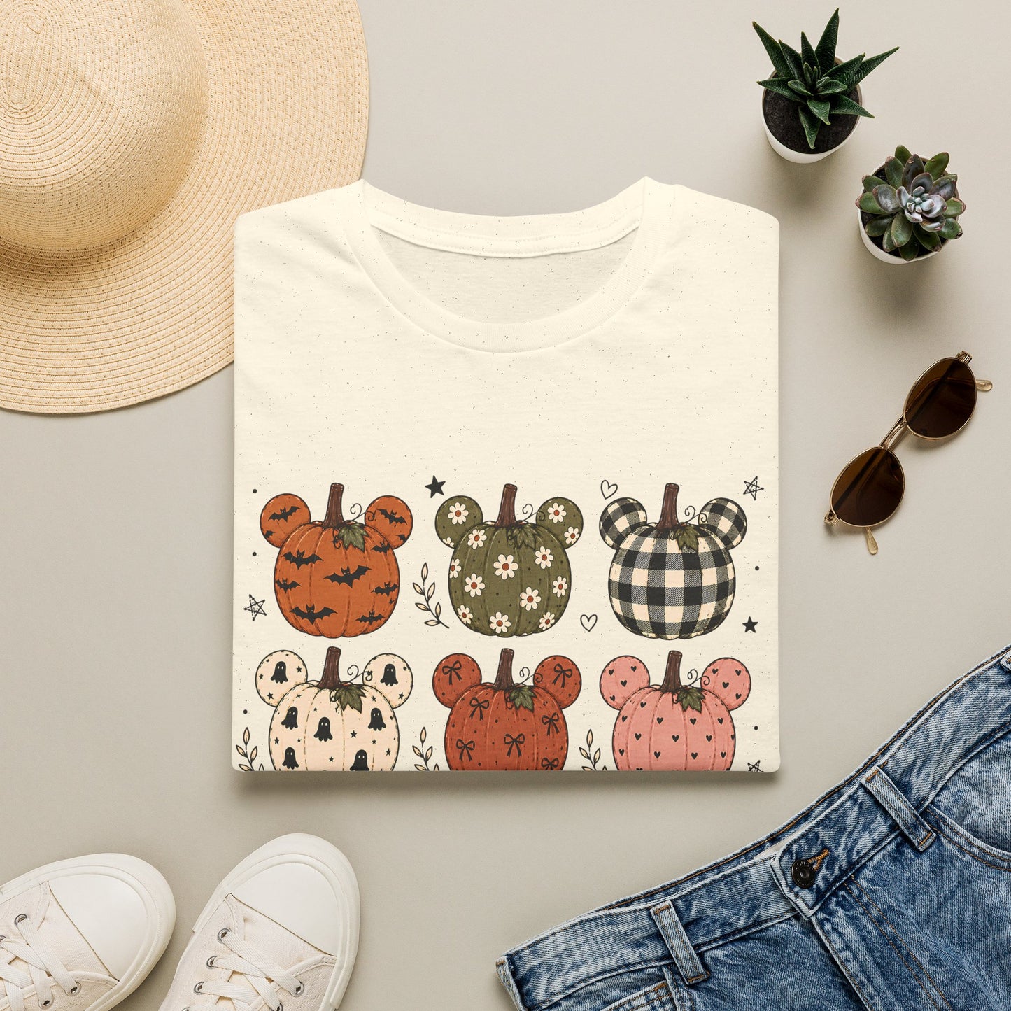 Mickey Pumpkin Patch Tee — Cute Plaid & Floral Halloween T-Shirt