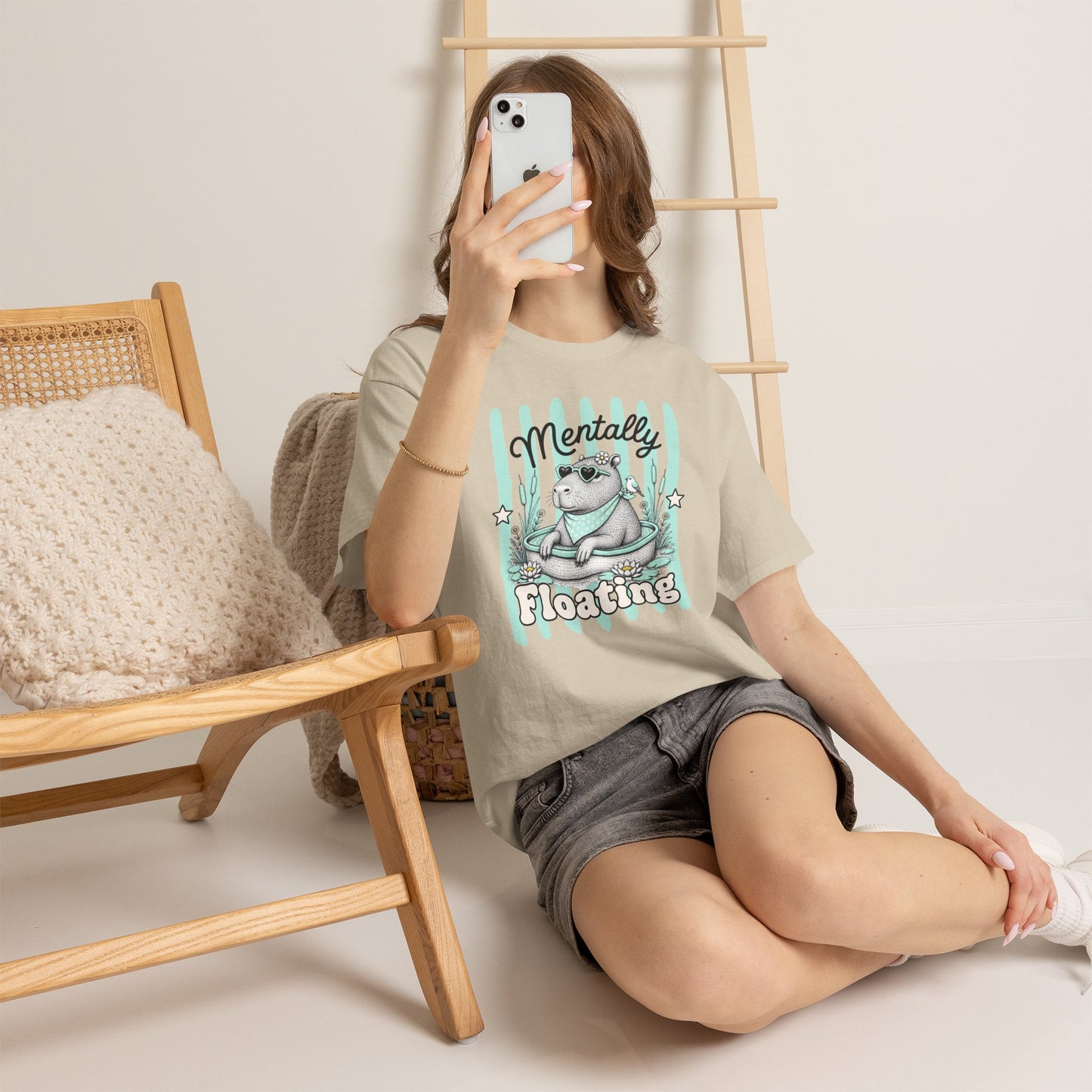 Mentally Floating Retro Capybara Graphic Tee