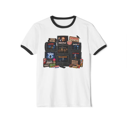 Retro Horror Movie Collage Ringer Tee