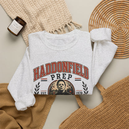 Haddonfield Prep Crewneck Sweatshirt — Retro Horror School Logo