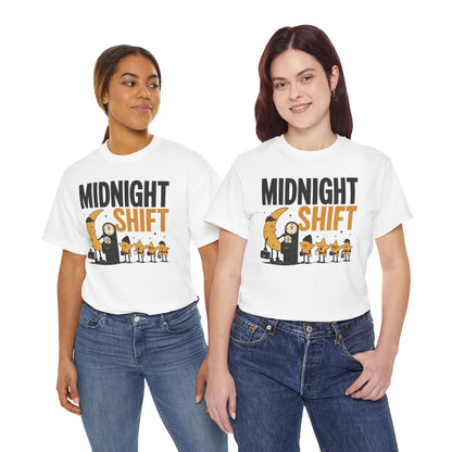 Midnight Shift Pop Art Tee — Moon & Stars 'Clocking In' Night Tee