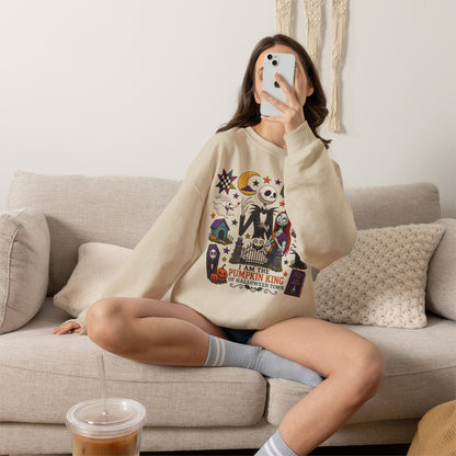 Halloween Crewneck Sweatshirt — 'I Am the Pumpkin King' Jack Skellington Quilt Style Design