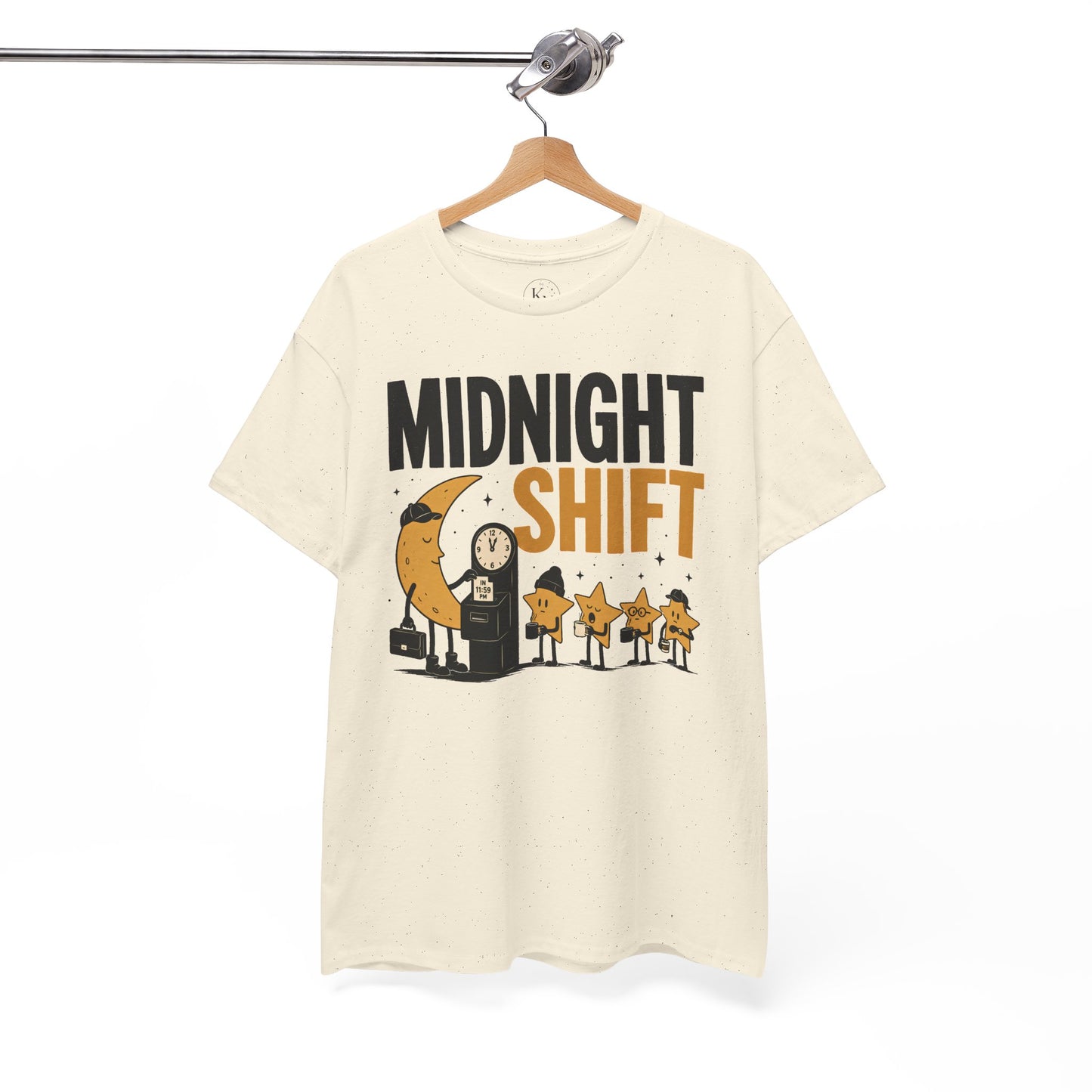 Midnight Shift Pop Art Tee — Moon & Stars 'Clocking In' Night Tee