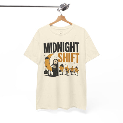 Midnight Shift Pop Art Tee — Moon & Stars 'Clocking In' Night Tee