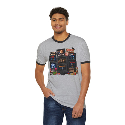 Retro Horror Movie Collage Ringer Tee