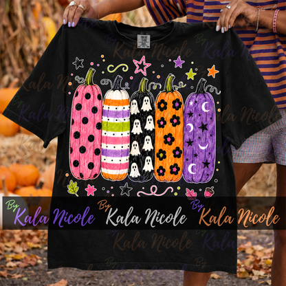 Trendy Pumpkins PNG Bundle | Fall Halloween PNG | Patterned Pumpkin Clipart (Digital Download)
