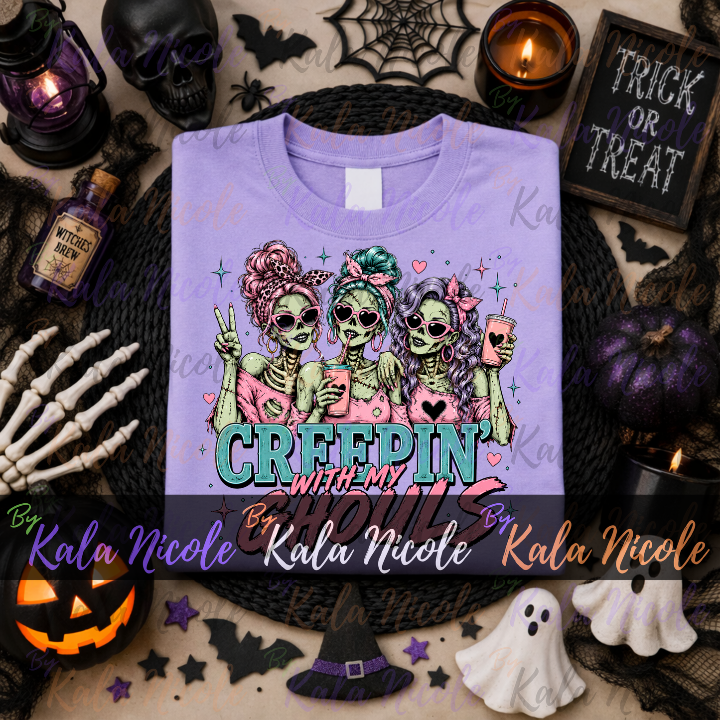 Creepin' With My Ghouls PNG | Trendy Halloween PNG | Fall PNG | Cute Zombie Clipart (Digital Download)