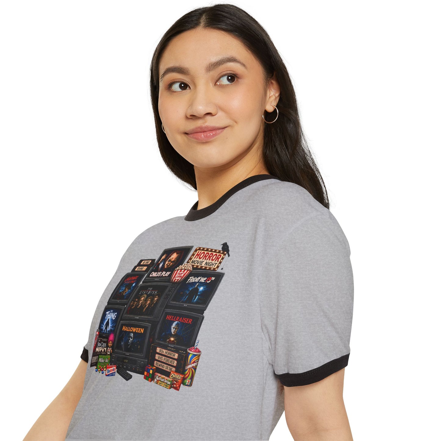 Retro Horror Movie Collage Ringer Tee