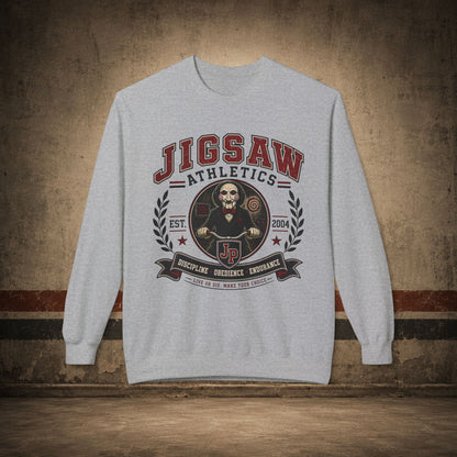 Jigsaw Athletics Crewneck Sweatshirt – Retro Horror School Logo