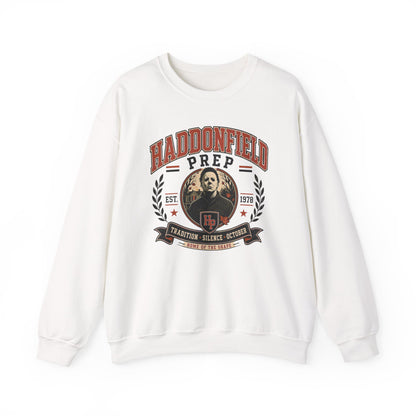 Haddonfield Prep Crewneck Sweatshirt — Retro Horror School Logo