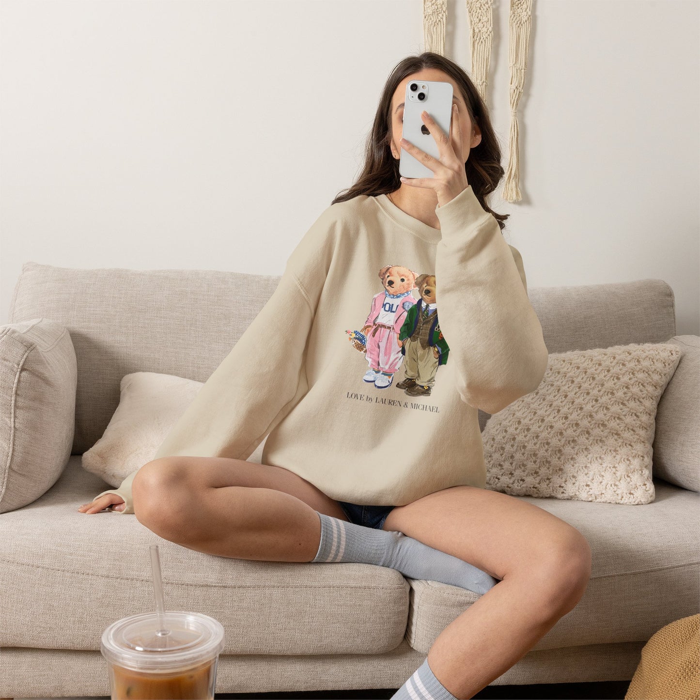 Personalized Couples Crewneck Sweatshirt — Custom Bear Illustration | Gift for Him & Her