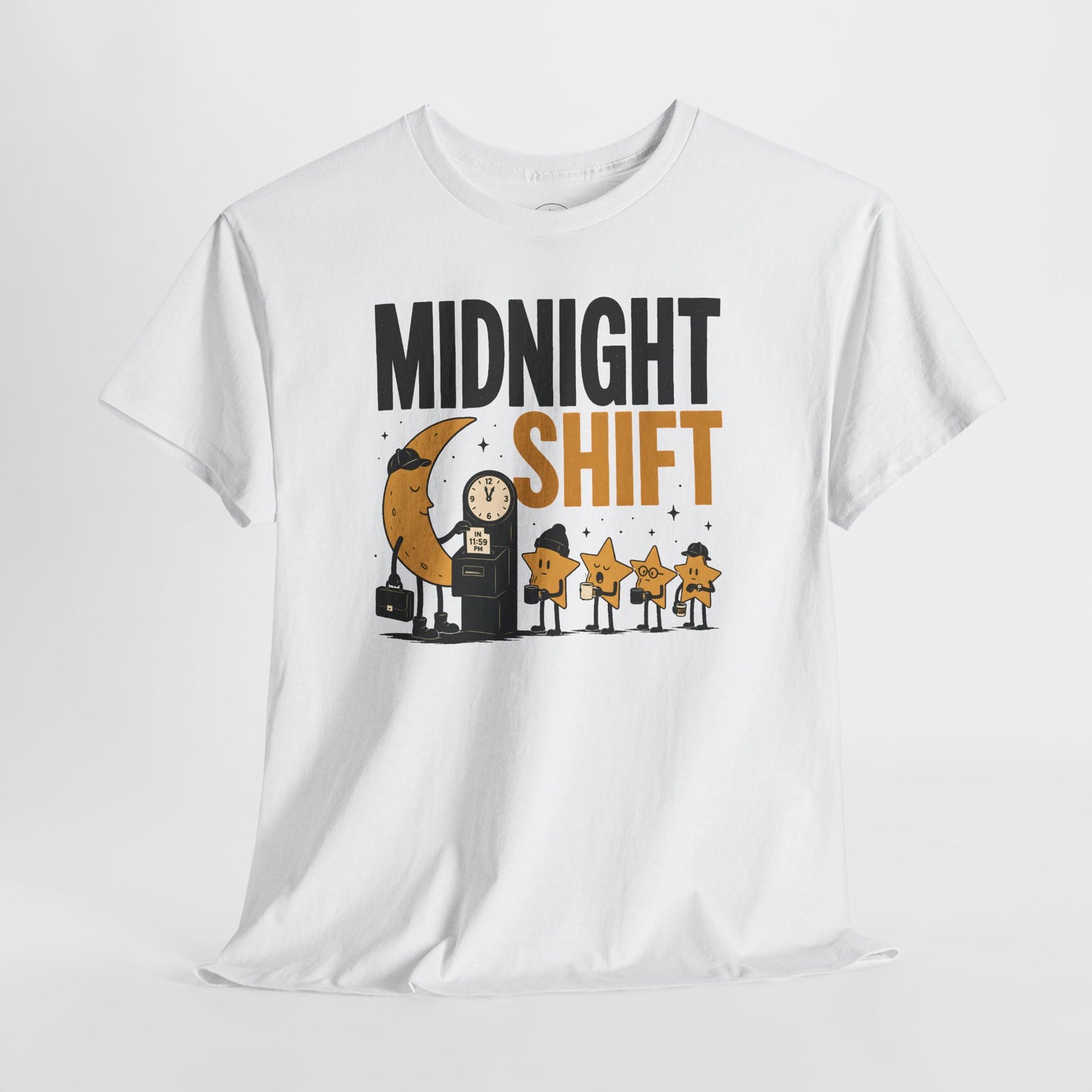 Midnight Shift Pop Art Tee — Moon & Stars 'Clocking In' Night Tee