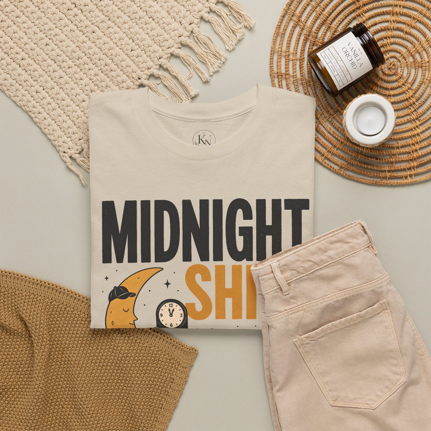 Midnight Shift Pop Art Tee — Moon & Stars 'Clocking In' Night Tee