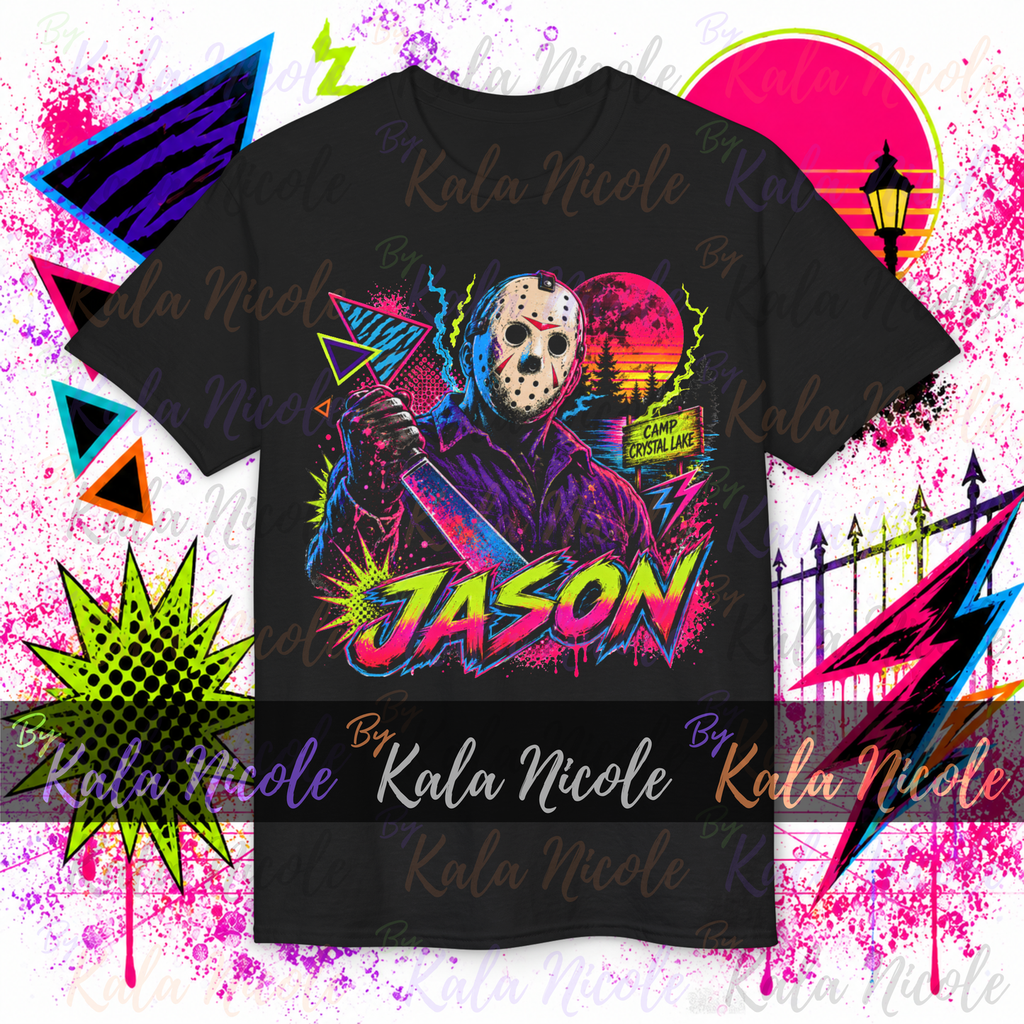 80s Neon Horror PNG | Hockey Mask Slasher PNG