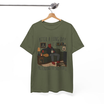 Introvert Humor T-Shirt — "After a Long Day of Pretending to Like People" Graphic Tee