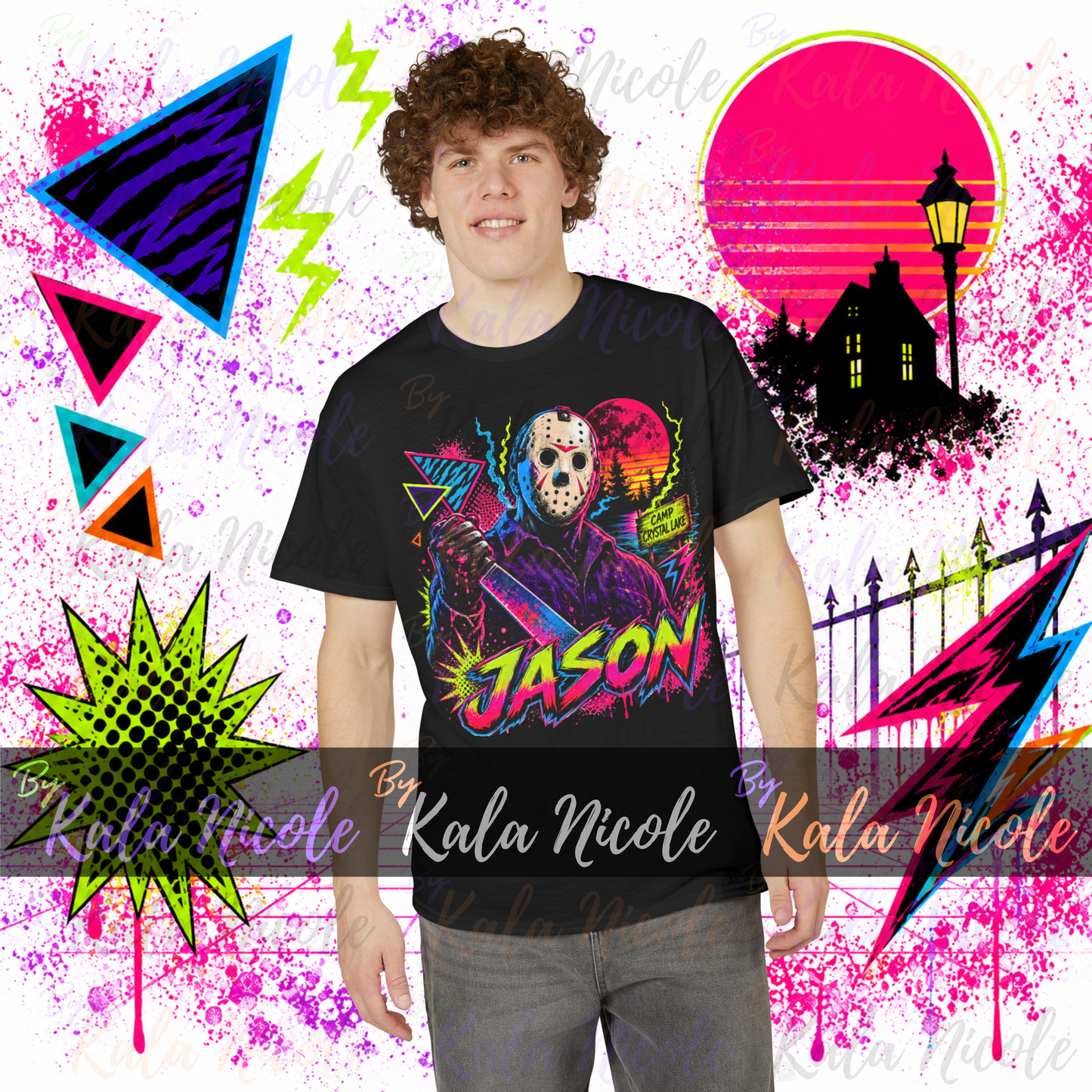 80s Neon Horror PNG | Hockey Mask Slasher PNG