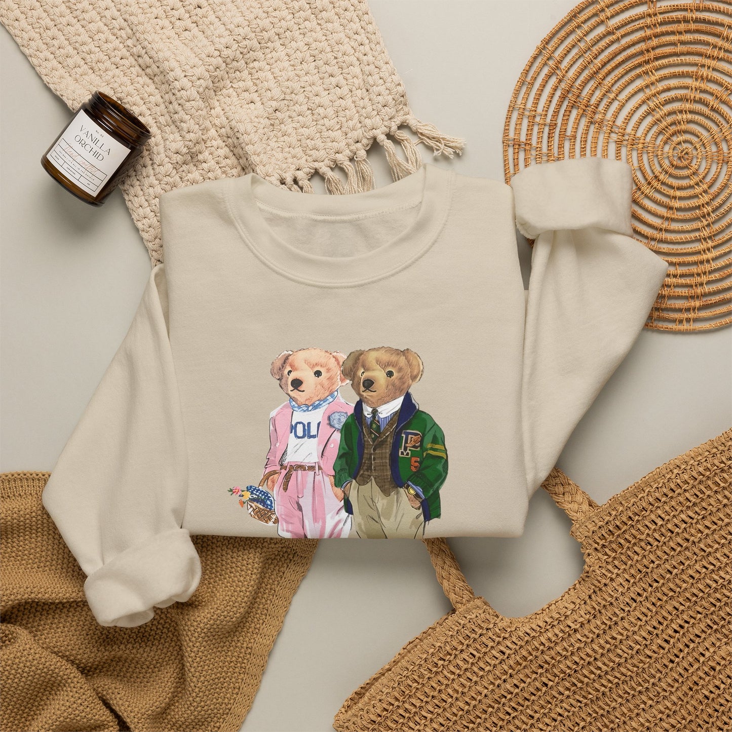 Personalized Couples Crewneck Sweatshirt — Custom Bear Illustration | Gift for Him & Her