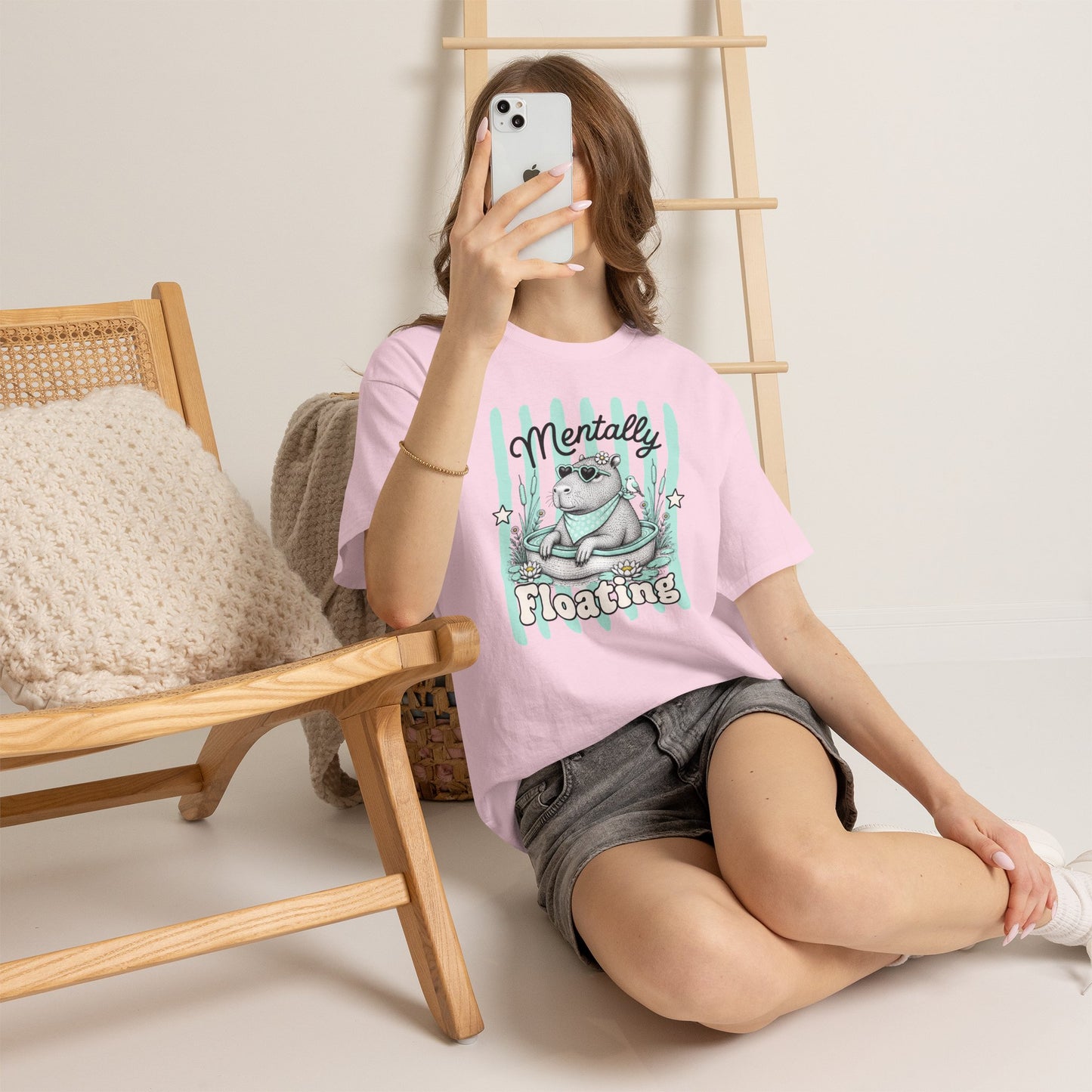 Mentally Floating Retro Capybara Graphic Tee