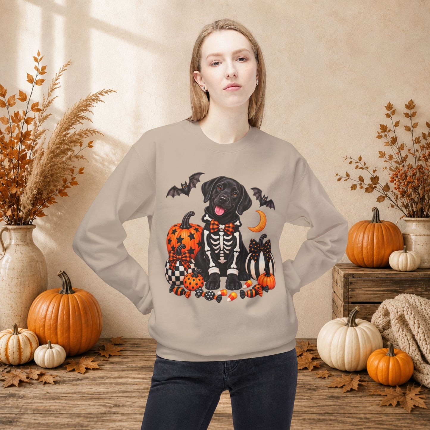 Black Lab Skeleton Halloween Sweatshirt