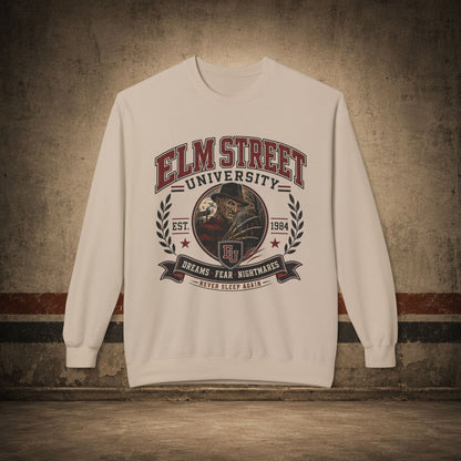 Elm Street University Crewneck Sweatshirt – Retro Horror School Logo