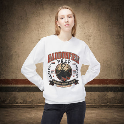 Haddonfield Prep Crewneck Sweatshirt – Retro Horror School Logo
