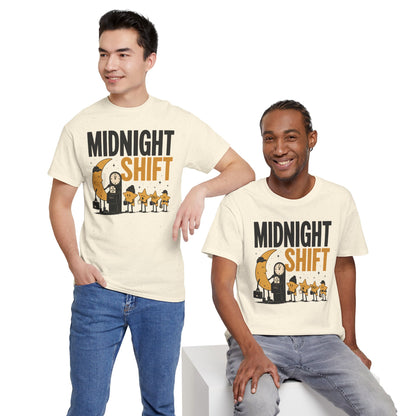 Midnight Shift Pop Art Tee — Moon & Stars 'Clocking In' Night Tee