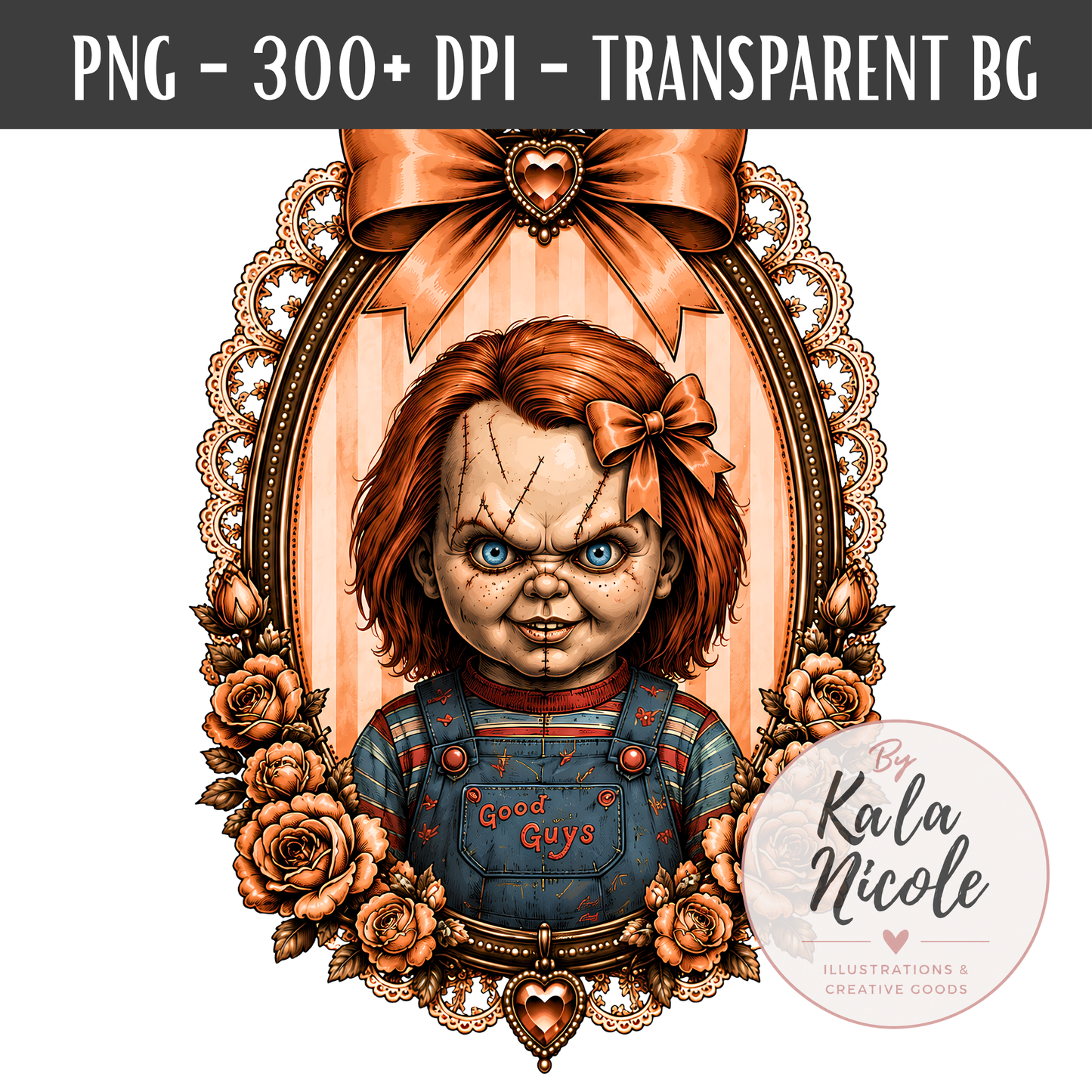 Coquette Horror Portrait PNG | Scary Doll Slasher