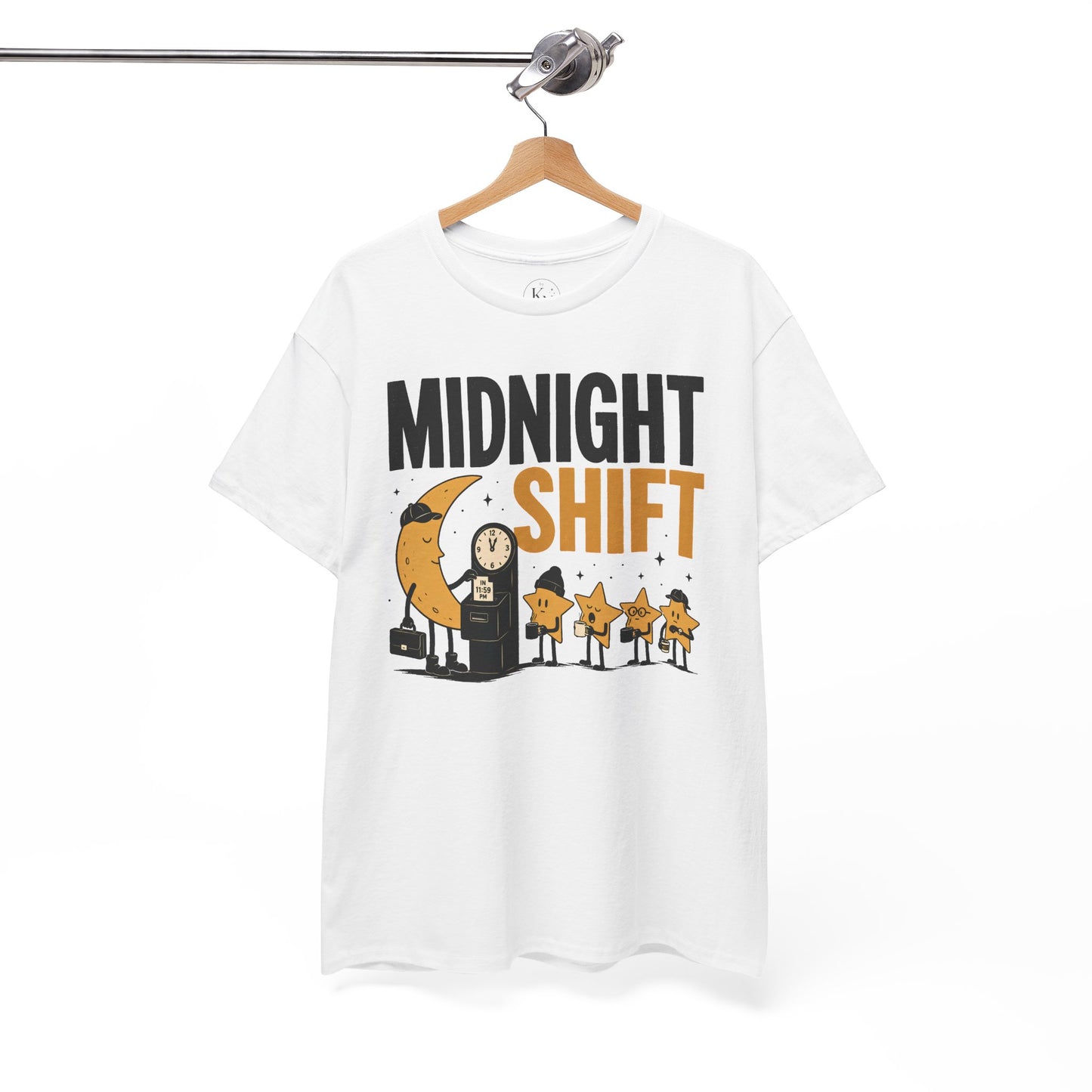 Midnight Shift Pop Art Tee — Moon & Stars 'Clocking In' Night Tee