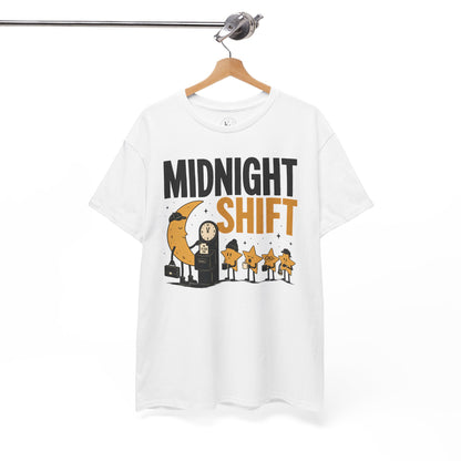 Midnight Shift Pop Art Tee — Moon & Stars 'Clocking In' Night Tee