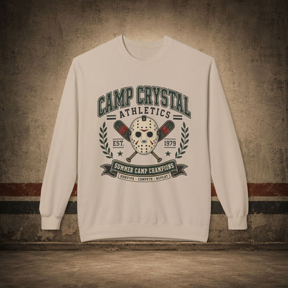 Camp Crystal Athletics Crewneck Sweatshirt – Retro Horror School Logo