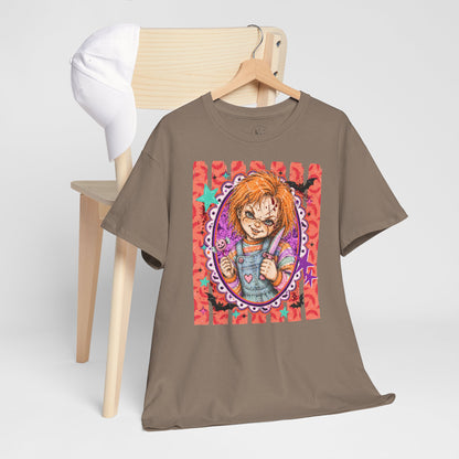 Chucky Portrait Tee — Colorful Spooky Horror Shirt