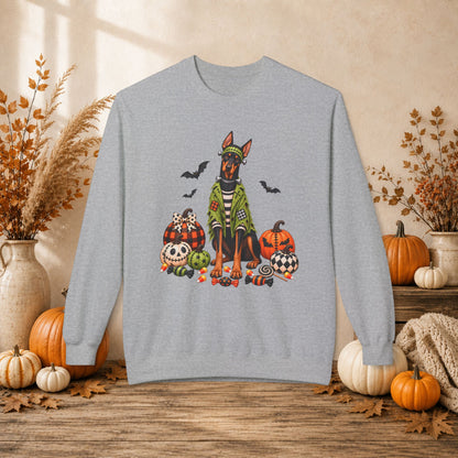 Doberman Halloween Sweatshirt — Spooky Dog Pumpkin Crewneck