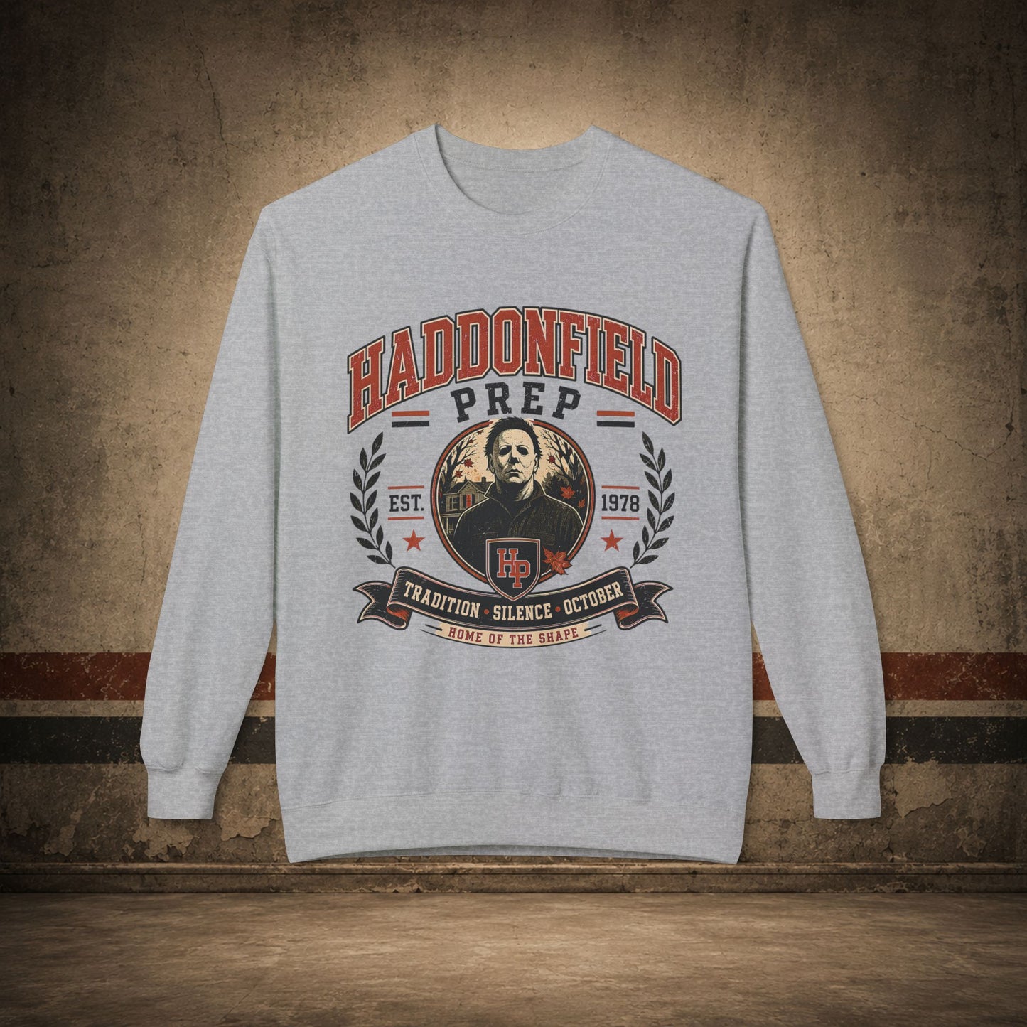 Haddonfield Prep Crewneck Sweatshirt – Retro Horror School Logo
